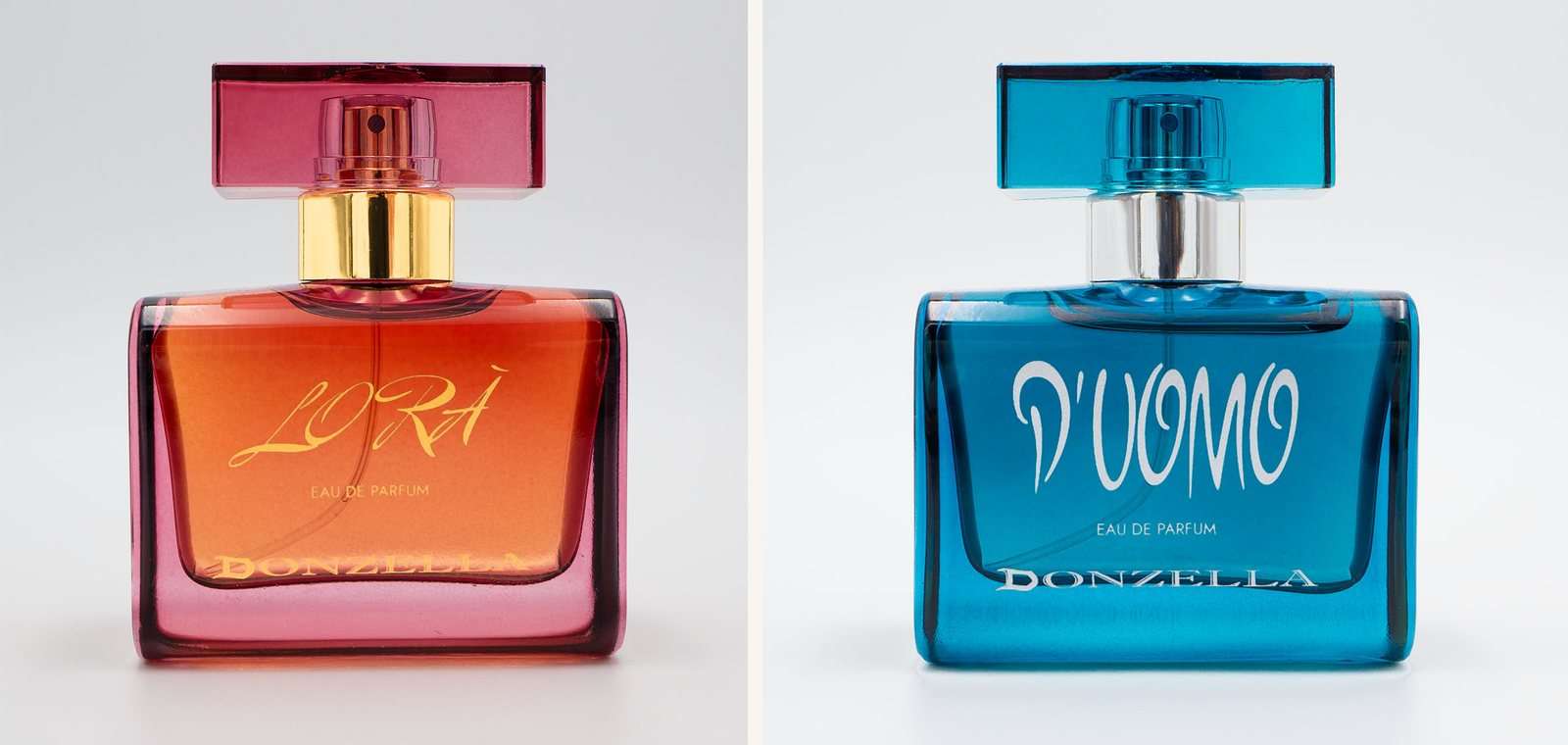 Come Testare un Profumo a Casa, nel Modo Giusto 2 Lorà and D'uomo eau de parfum by Donzella in their 50 ml bottles